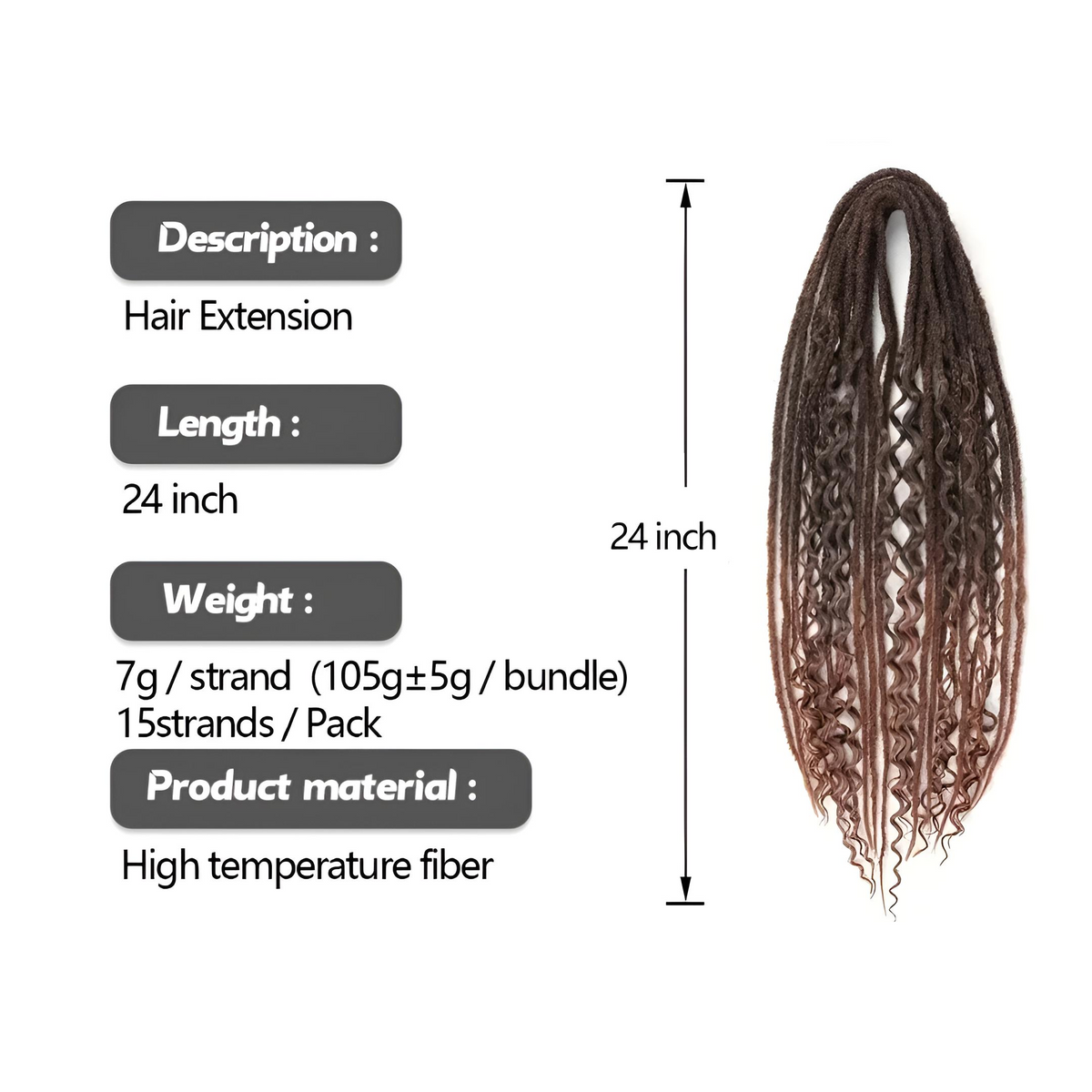 Set 15 Boho Dreadlocks Double Ended - 60 cm