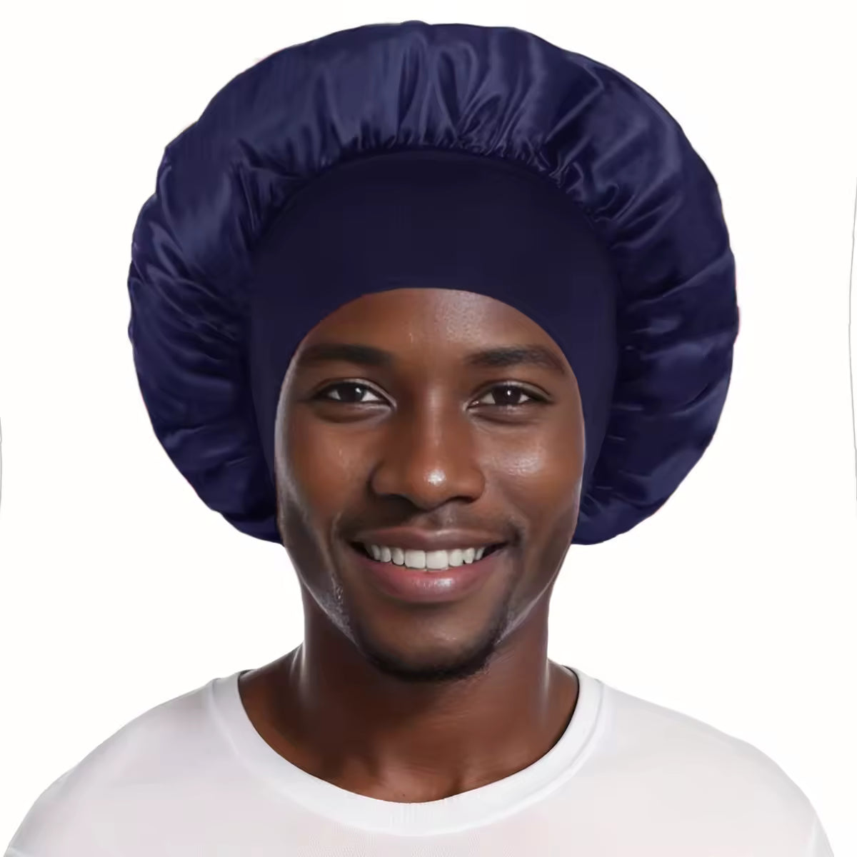 Unisex satin bonnet with elastic band – Navy blue