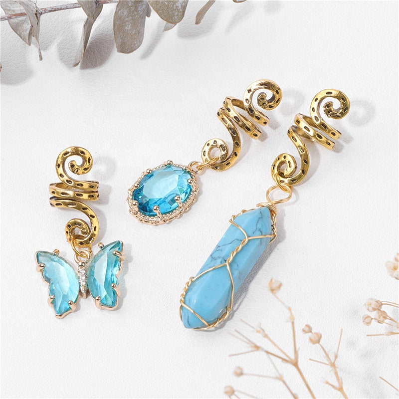 3er Set Charms aus Naturstein – Blau