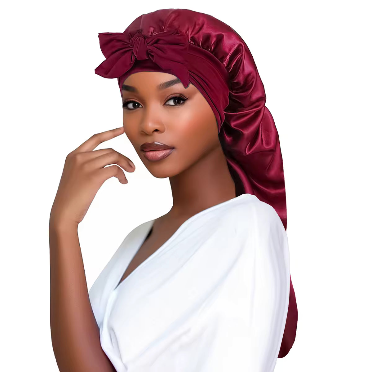 Lange Satin-Schlafmütze für lange Haare – Borgogna