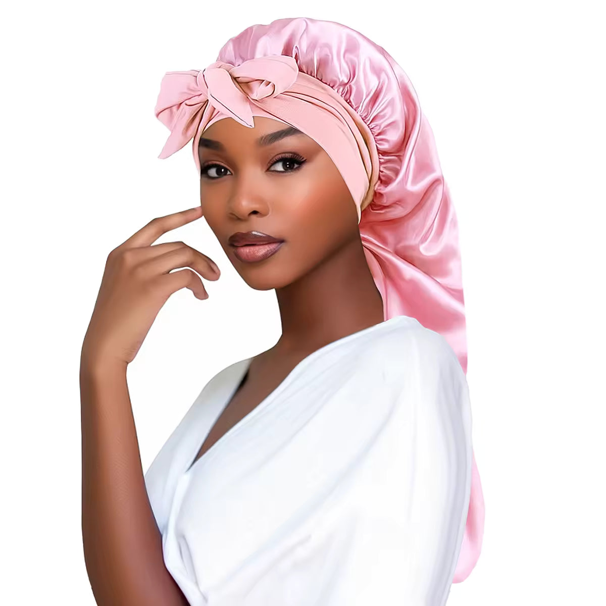 Lange Satin-Schlafmütze für lange Haare – Rosa