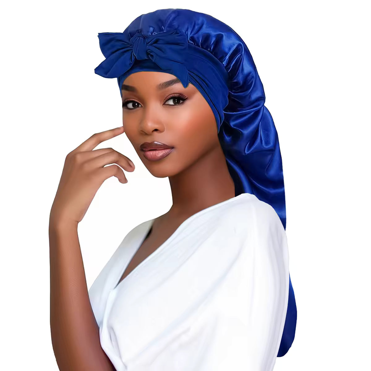 Lange Satin-Schlafmütze für lange Haare – Royal Blue