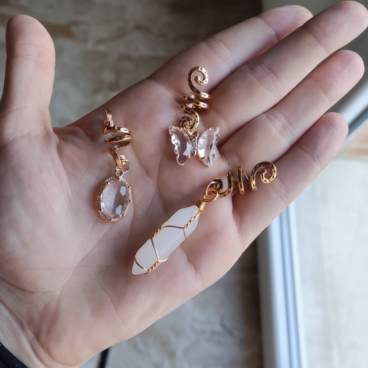 3er Set Charms aus Naturstein – Weiß